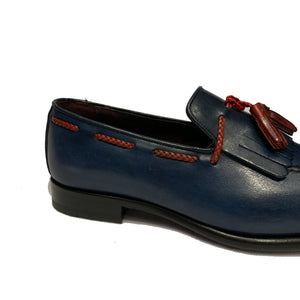 Emilio Franco Blue Wingtip Loafers Shoes with Red Tassels