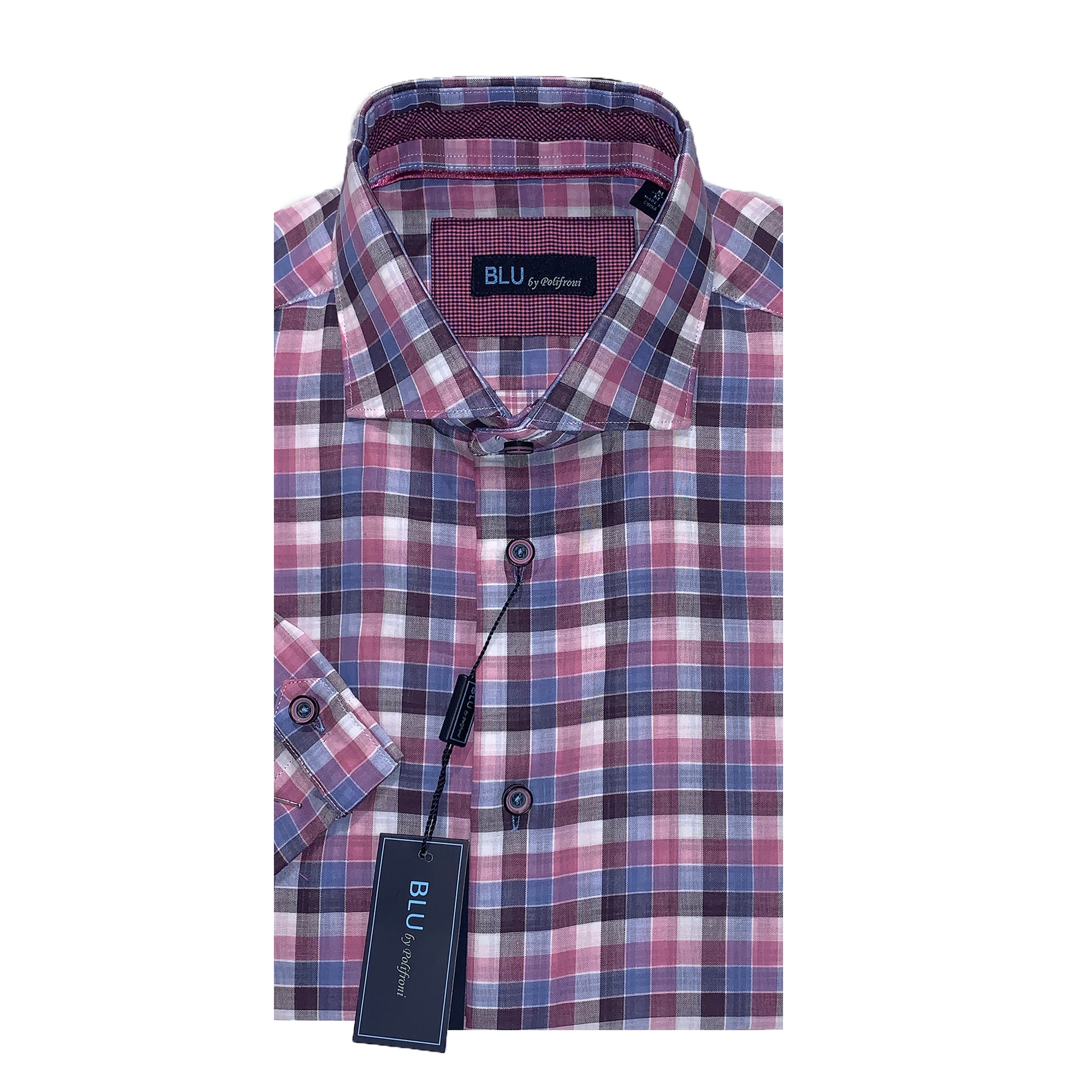 BLU by Polifroni Blue & Pink Short Sleeve Sport Shirt San Marko NY BLU by Polifroni Blue & Pink Short Sleeve Sport Shirt San Marko NY