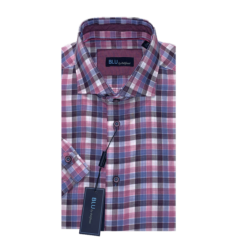 BLU by Polifroni Blue & Pink Short Sleeve Sport Shirt