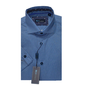 BLU by Polifroni Blue Print Short Sleeve Sport Shirt