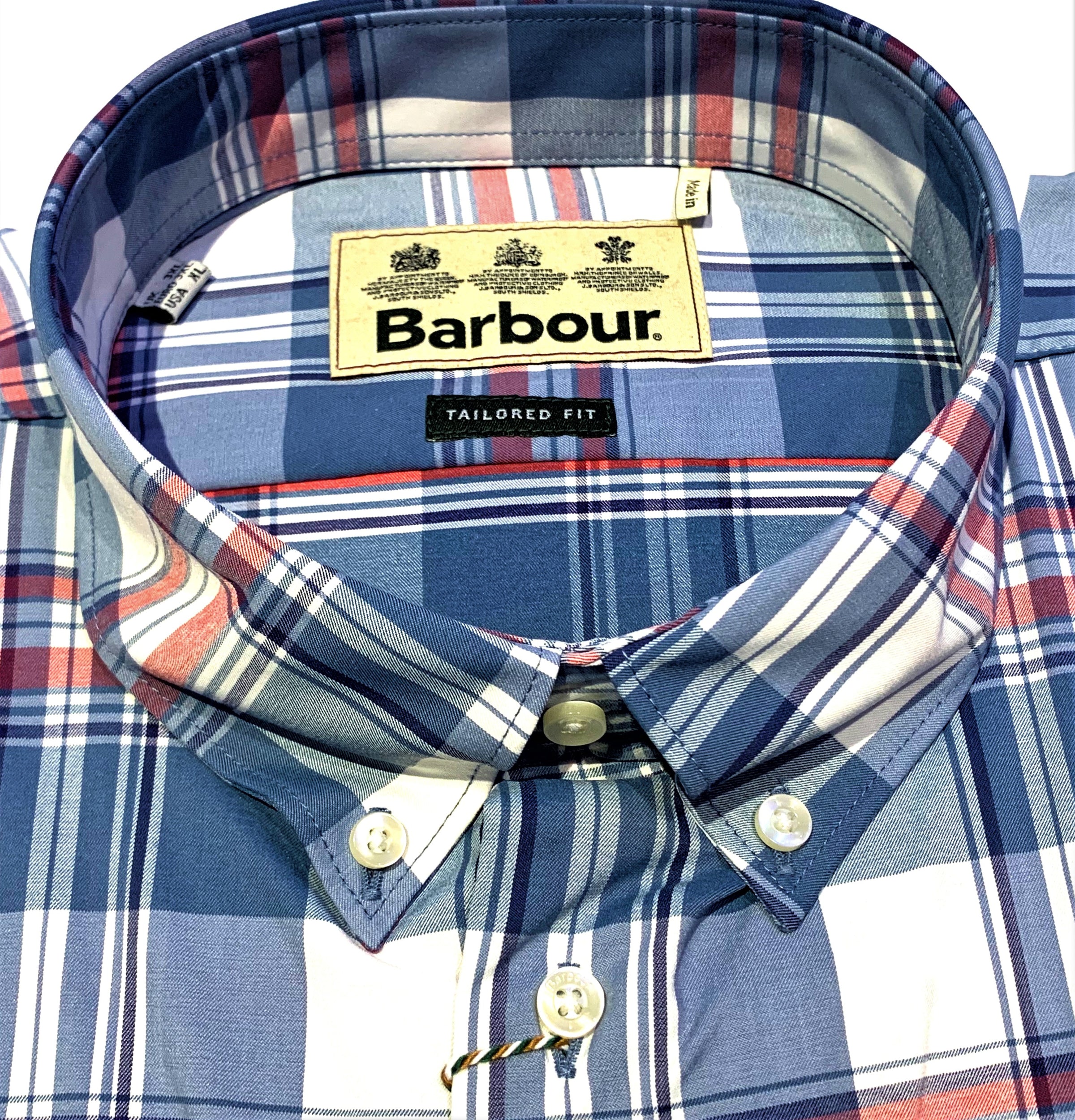Barbour Blue, Grey and Pink Tartan Plaid Summer Sport Shirt – San