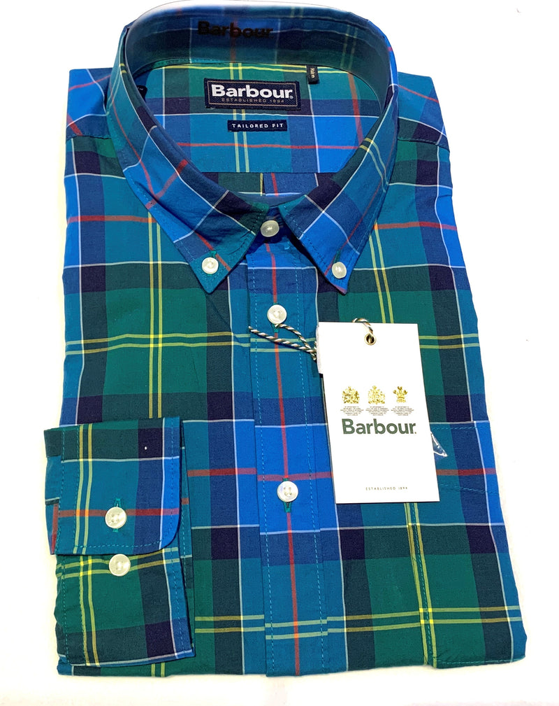 Barbour Blue and Green Tartan Plaid Summer Sport Shirt