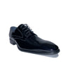 Toscana Shoes: Dark Blue Lace Up Plain Toe Patent Leather Tuxedo Shoes