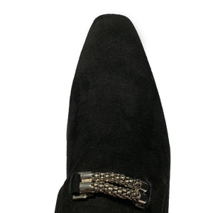 Emilio Franco Black Suede Loafer Shoes with Chrome Rope Chain Ornament