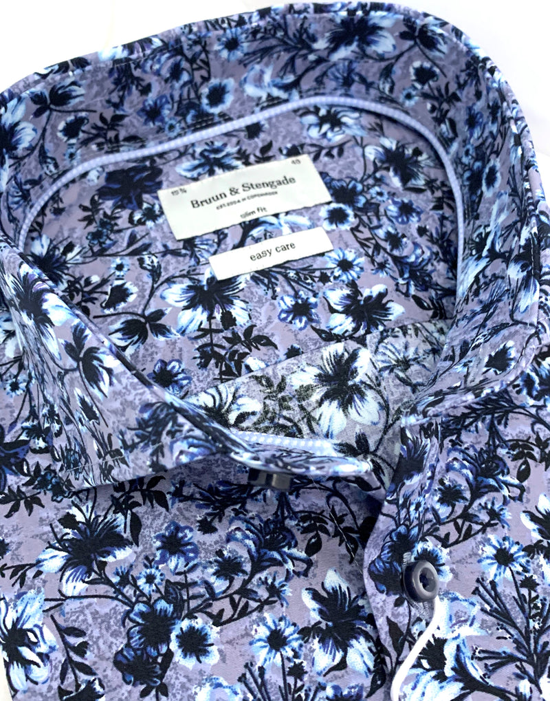 Bruun & Stengade Blue and Grey Floral Sport Shirt
