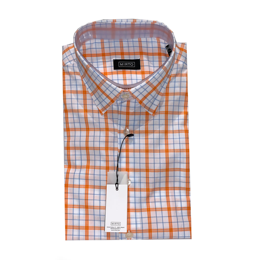 Mirto Men's White & Orange Plaid Sport Shirt