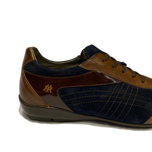 Mezlan Brown & Navy Leather Lace Up Sneakers