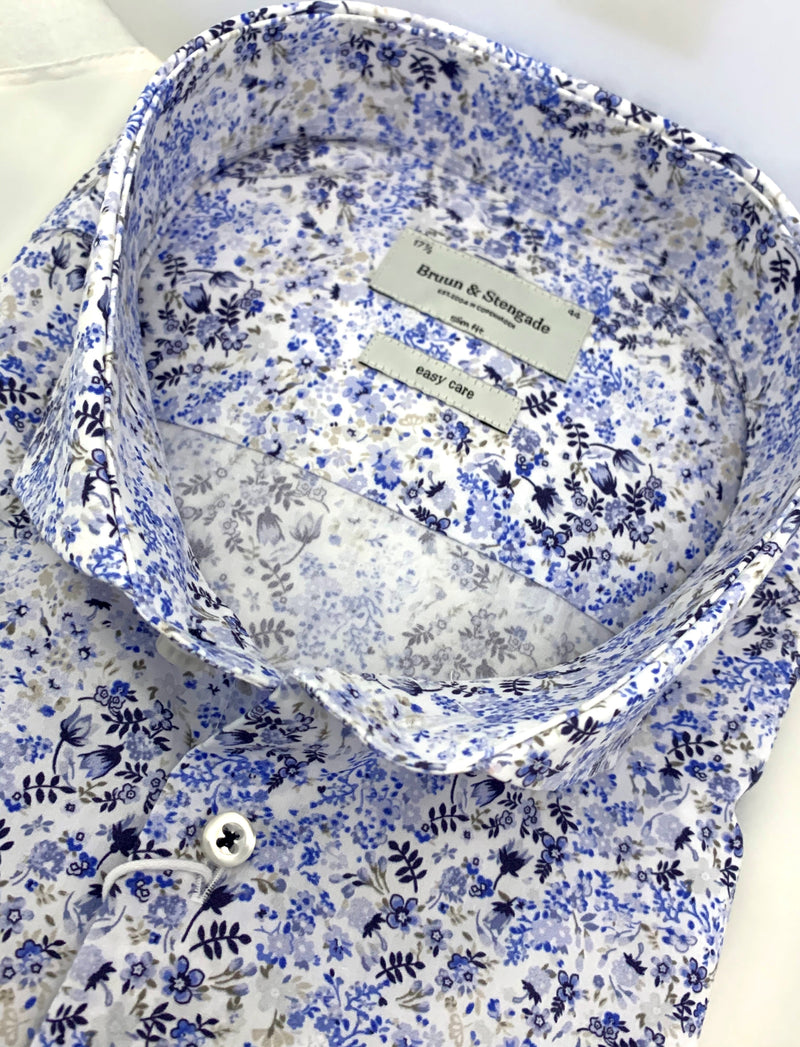 Bruun & Stengade Shades of Blue and Grey Floral Sport Shirt